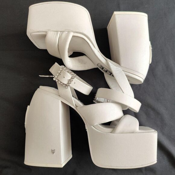 RARE ♡ Naked Wolfe ♡ Jingle Platform Strappy Sandal Heels in White - Picture 3 of 8